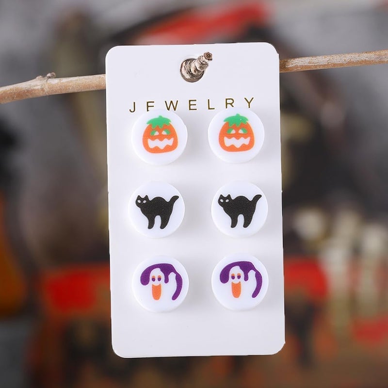 QRH 3PCS Halloween Sugar Cookie Earrings Cute Pumpkin Bat Ghost Sugar Cookie Stud Earrings Set Funny Fall Halloween Party Costume Cosplay Jewelry Gift - Image 2